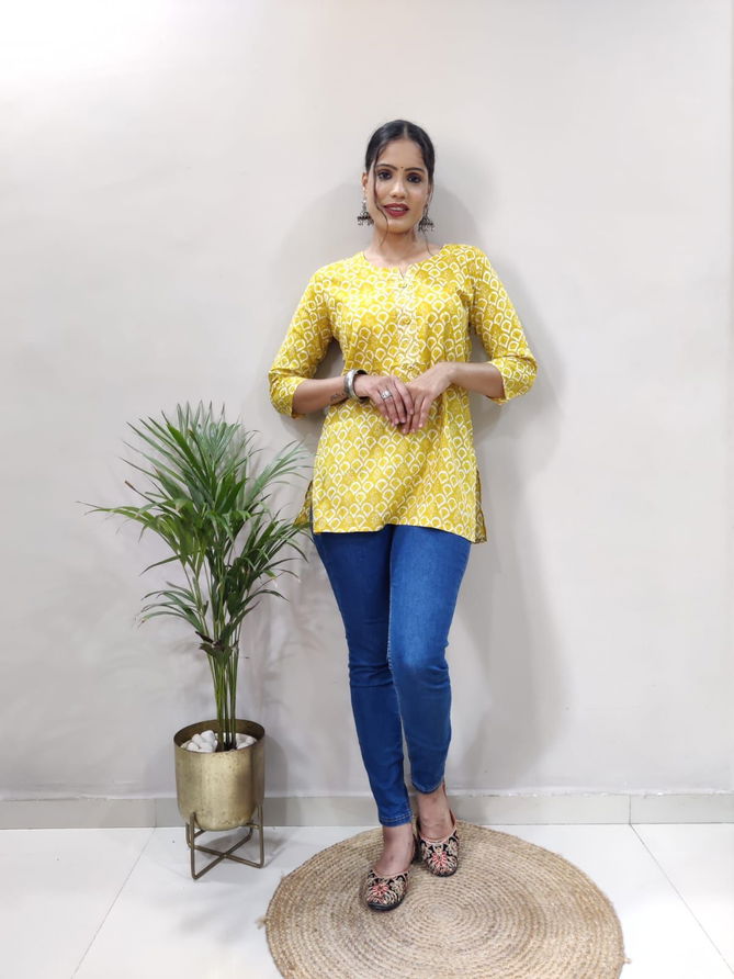 Mann Regular Wear Cotton Short Printed Kurtis Catalog